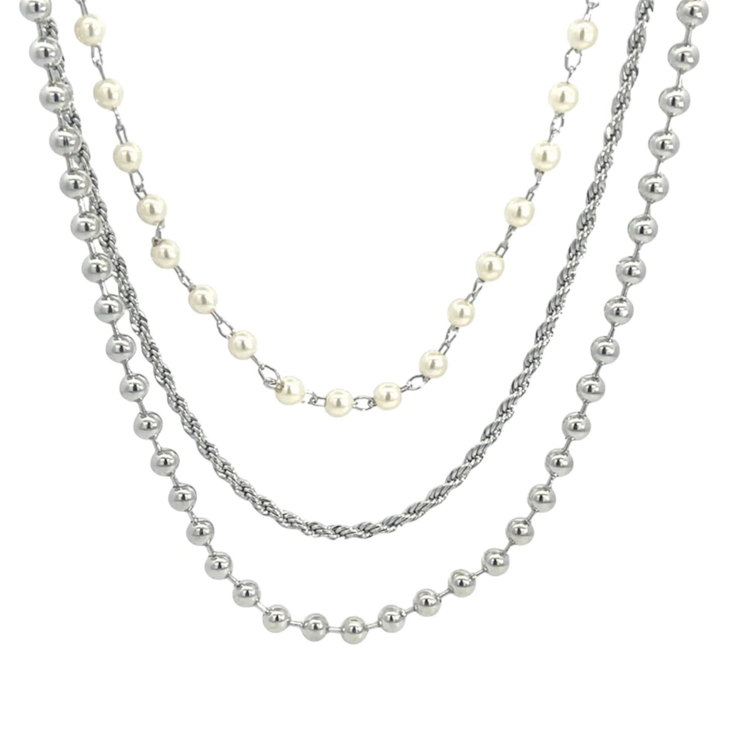 Triple Layered Beaded Rope Pearl Necklace