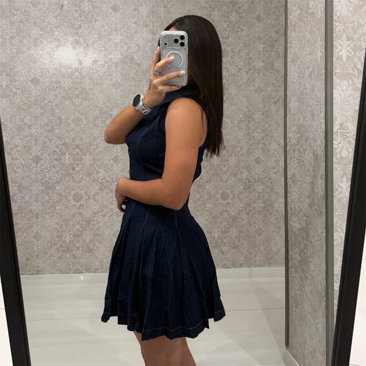 Denim Collard Neckline Button Dress