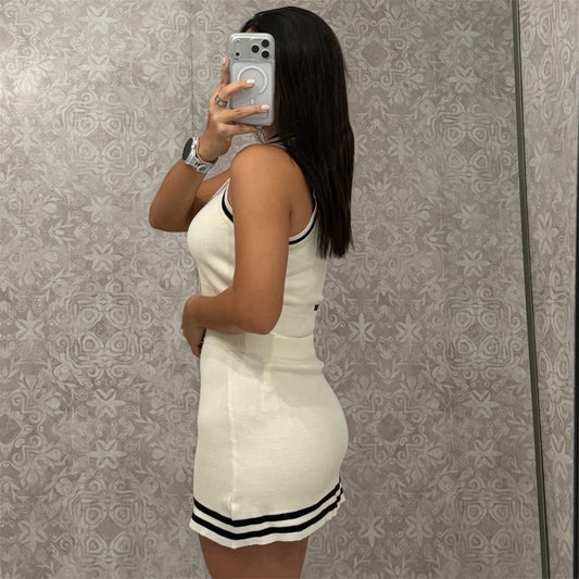 Cream Sleeveless Top & Skirt Set