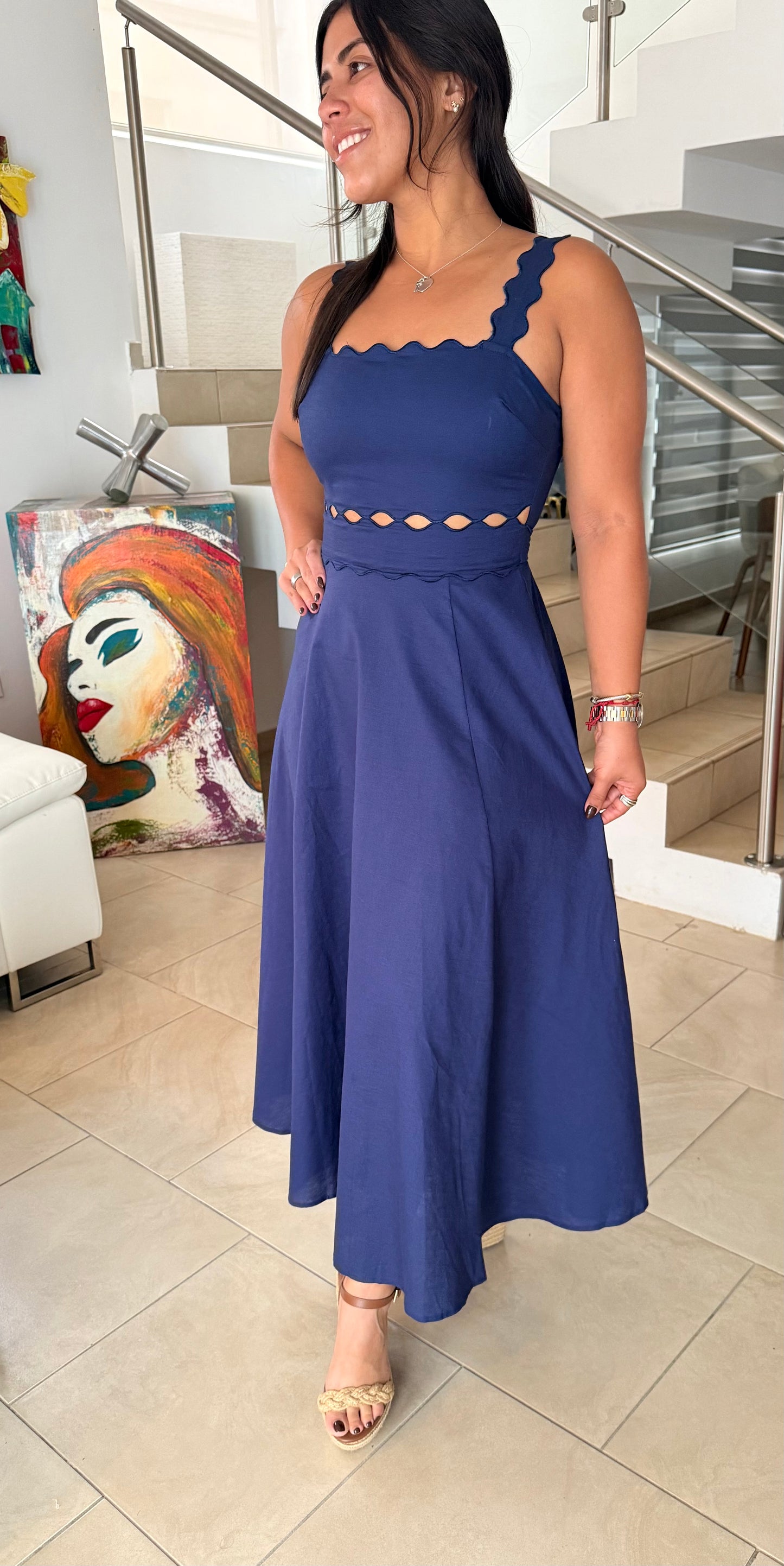 Navy Cut-Out Midi Dress