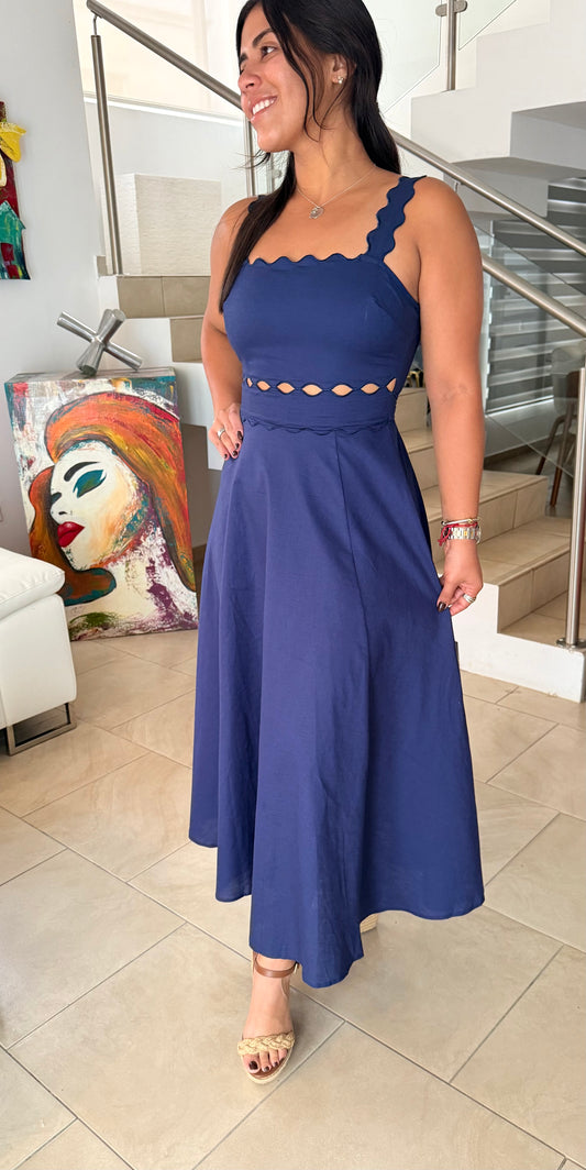Navy Cut-Out Midi Dress