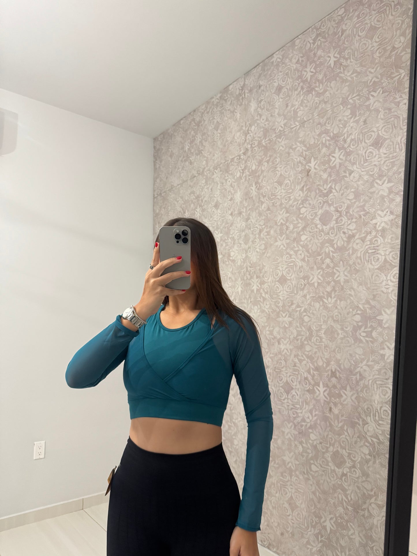 Mesh Long Sleeve Crop Top