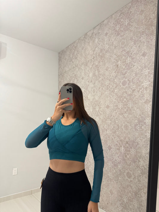 Mesh Long Sleeve Crop Top