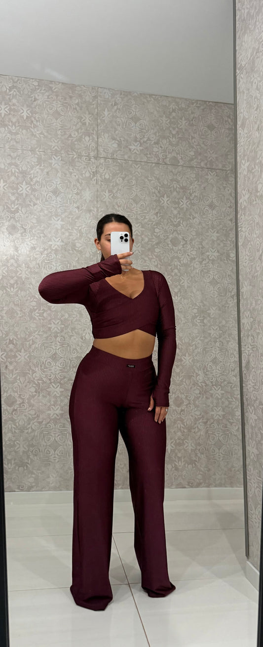 Long Sleeve Top & Wide Leg Pants Set