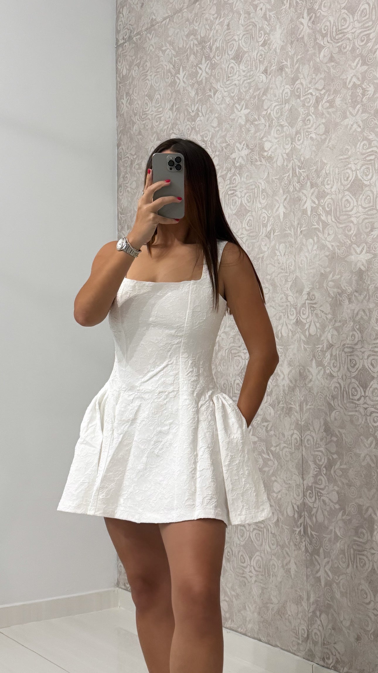 Textured White Mini Dress