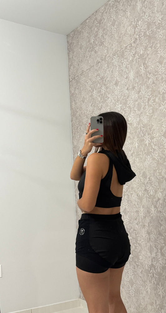 Black Hoodie Top & Short Pant Set