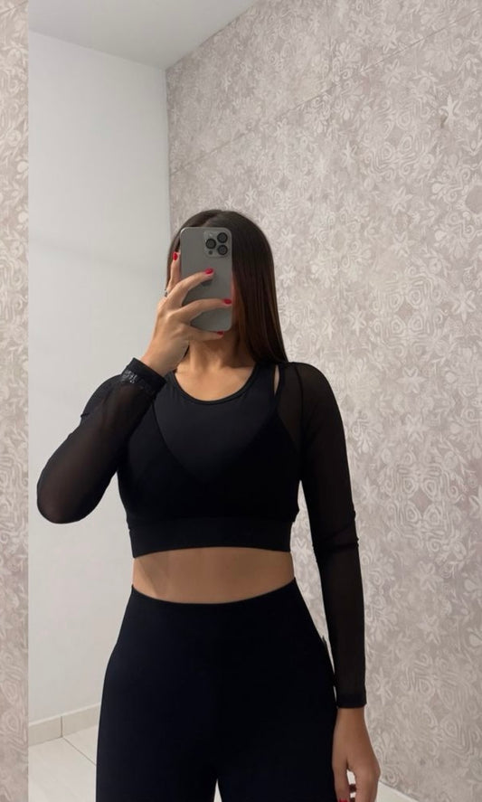 Mesh Long Sleeve Crop Top