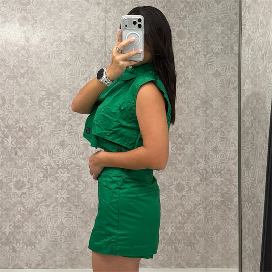 Bold Button Cropped Vest & Skort
