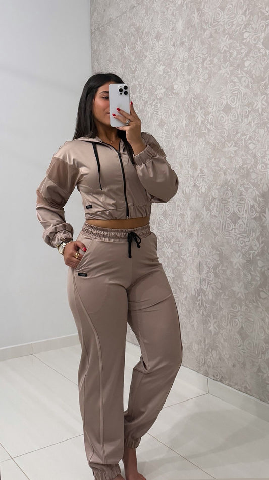 Crop Long Sleeve Zipper Jacket & Long Jogger Set
