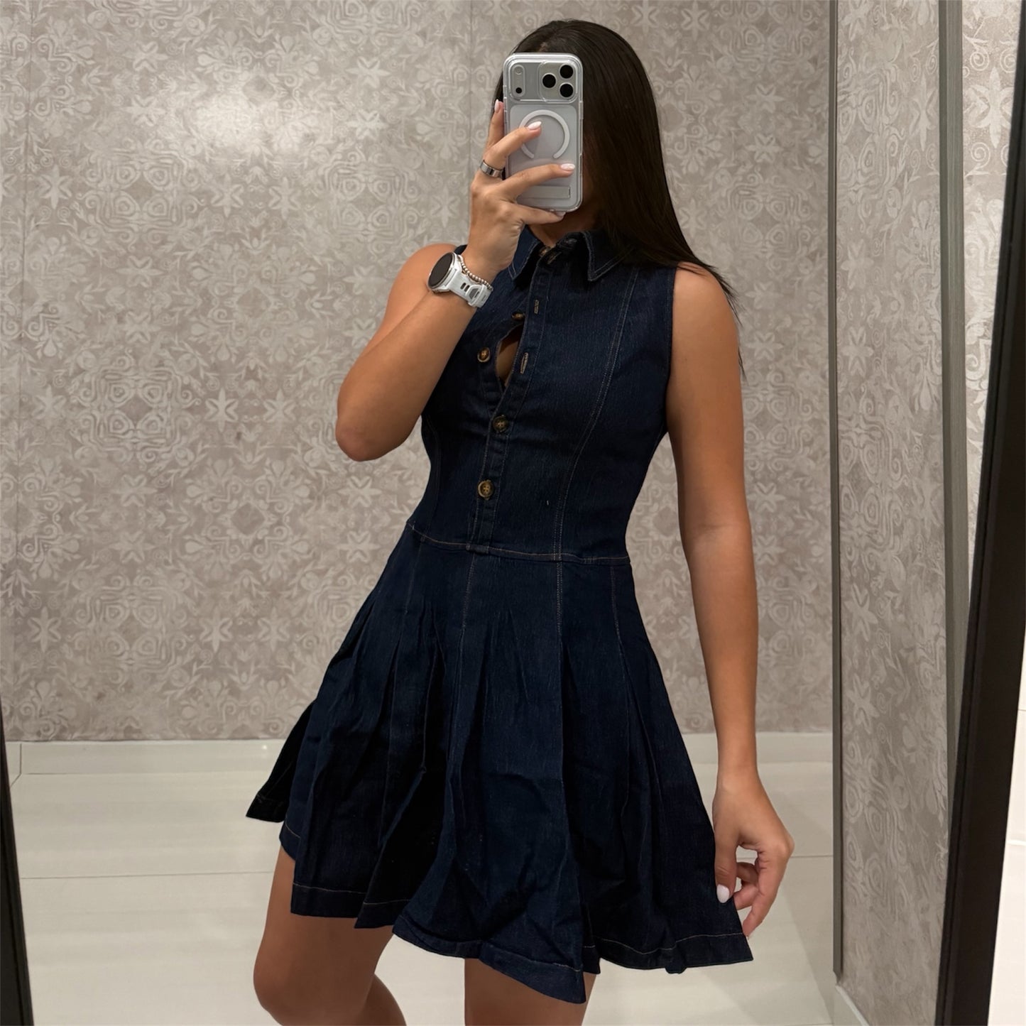 Denim Collard Neckline Button Dress